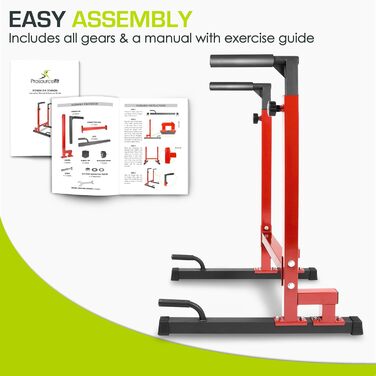 Стійка для віджимань sourceFit Dip Stand Station Pro, важка, з'єднувач безпеки, для трицепса, підтягувань, віджимань, L-сітів, червона