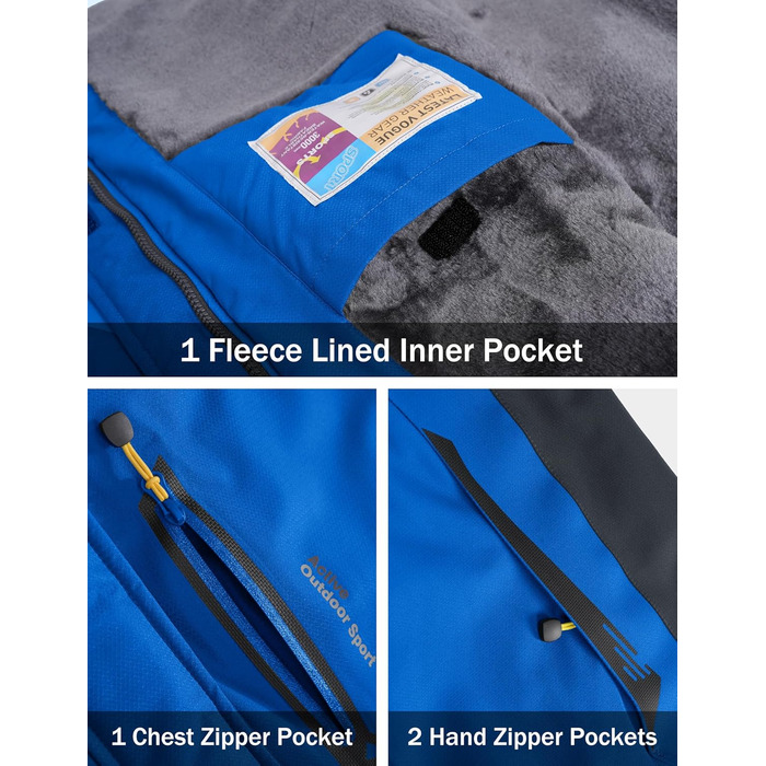 MAGCOMSEN Куртка зимова чоловіча тепла з підкладкою, водонепроникна, для катання на сноуборді, для активного відпочинку, робоча куртка з капюшоном, блакитна L