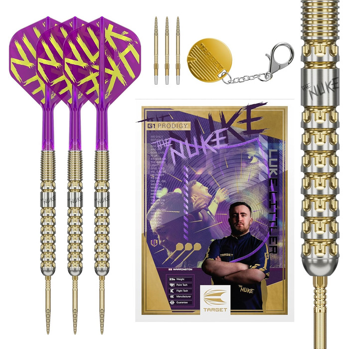 Дарти сталеві Target Darts Luke Littler Gen 1 Prodigy Swiss Point, 90% Tungsten, 22/23/24г - Професійний набір для гри в дартс