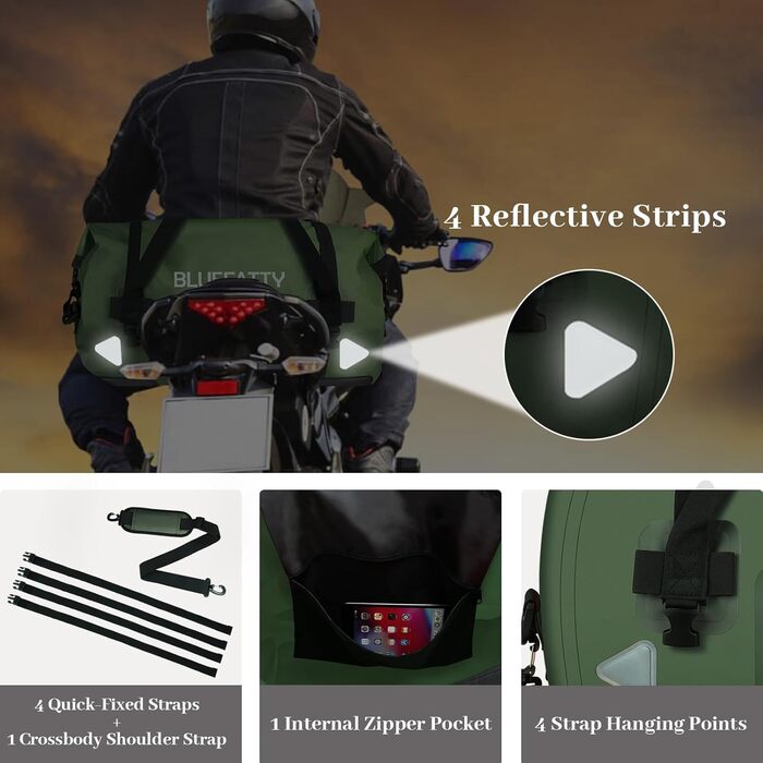 Водонепроникна сумка-мішок BlueFATTY 70 л, Army Green (Озеленений) для мотоциклів, SUP, каяків, подорожей