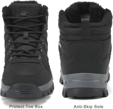 Чоловічі зимові черевики FLARUT: тепла підкладка, для хайкінгу, трекінгу, снігових прогулянок, чорний, 46 EU