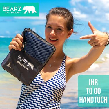 Набір рушників BEARZ Outdoor з мікрофібри (120x60см + рушник для обличчя) - легкі, швидковисихаючі рушники для пляжу, подорожей, спорту та кемпінгу, блакитно-темно-синій