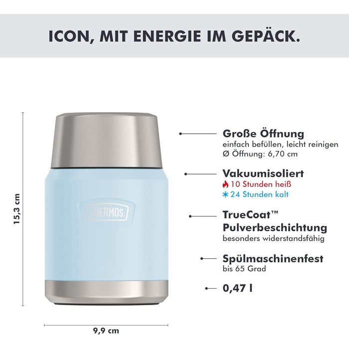 Термос для їжі Thermos ICON, 0.47 л, Sky Mat — контейнер для харчування (зберігає тепло до 14 годин)