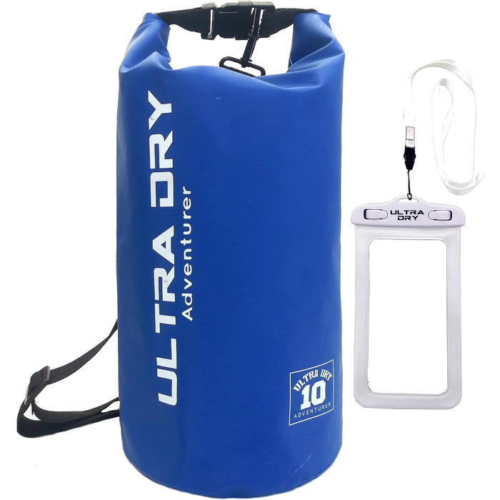 Водонепроникна сумка-мішок Ultra Dry Adventurer 5L з кишенею для телефону та регульованим плечовим ременем для каякінгу, риболовлі, кемпінгу (Блакитна)