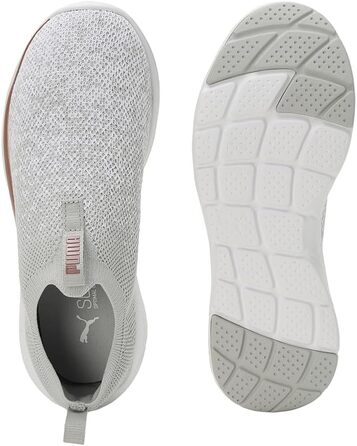 Жіночі кросівки Puma Softride Remi Slip-on Knit — вузкові бігові кеди для вулиці, сірі з білим та рожевим золотом, розмір 39 EU