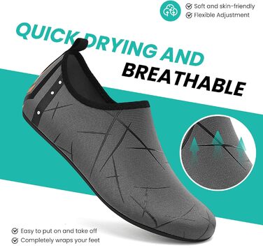 Водні черевики для жінок та чоловіків: легкі, швидковисихаючі, з антиковзким покриттям для плавання, пляжу та серфінгу (44 EU, 857 Темно-сірий)