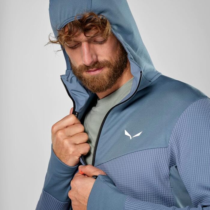 Чоловіча флісова куртка Salewa Puez Waffle Hybrid Polarlite з капюшоном, java blue, розмір S