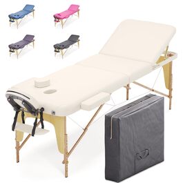 Масажний стіл Beltom® Mobile Massagetisch 195x70 см, складаний, 3 зони, косметологічний, з тасьмою - кремовий колір
