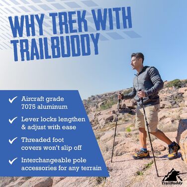 Трекінгові палиці TrailBuddy - Легкі, розкладні палиці для хайкінгу, сноушуінгу та бакпекінгу (пара) - фіолетовий/сливовий, алюміній 7075, ручка з корку