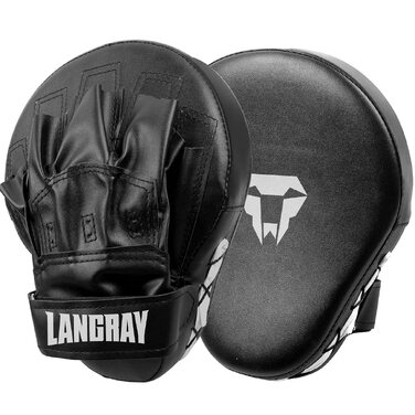 Боксерські лапи LangRay для кікбоксингу та MMA, пара тренувальних лап із штучної шкіри для дітей та дорослих (Муай-тай, Карате), чорні