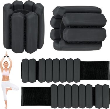 Набір манжет-важків для зап'ястя та щиколоток KOOOGEAR (2 шт., 1 кг) - Рожевий/Чорний, регульовані, для фітнесу, бігу, йоги