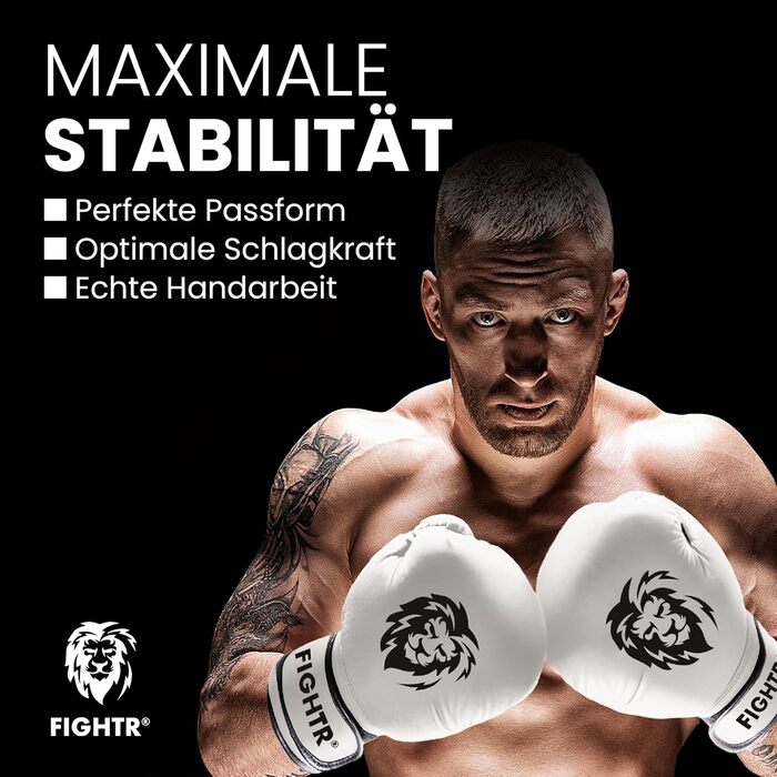 Боксерські рукавички FIGHTR 14 oz, біло-чорні, максимальний захист і стабільність, для боксу, ММА, муай-тай та кікбоксингу, з чохлом