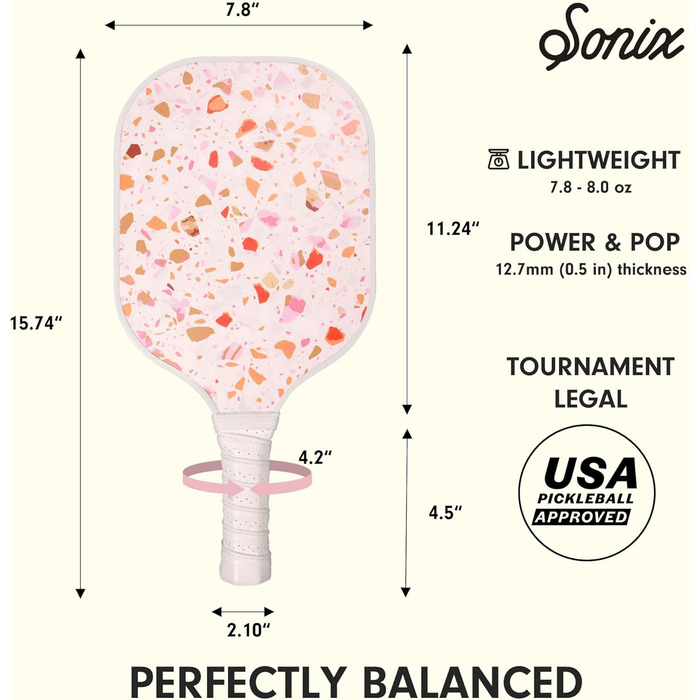 Набір для піклболу Sonix: 2 ракетки, 4 м'ячі, сумка. Поверхня з скловолокна, схвалено USAPA, дизайн Sherbet Konfetti