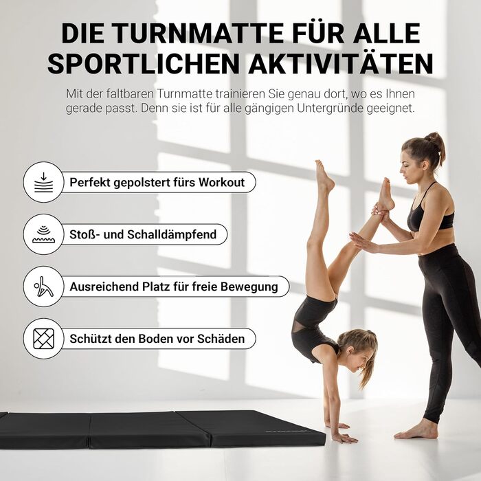 Гімнастичний мат MSPORTS Turnmatte Premium складаний м'який килимок для спорту та дітей, чорний, 190 x 80 x 5 см