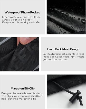 Поясна сумка для бігу WATERFLY: тримач для телефону, три відділення, для чоловіків та жінок, для марафону, триатлону, чорна