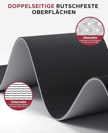 Йога мат HAPBEAR XXL 183x91x6 мм - неслизька, для фітнесу, з гумовими стрічками та сумкою, чорний