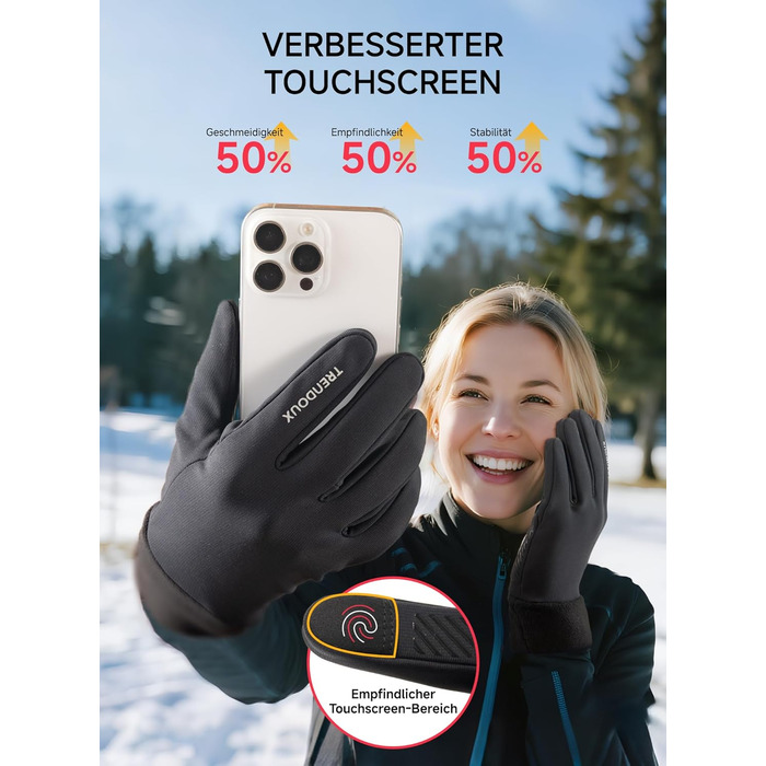 Терморукавички Trendoux для чоловіків та жінок, теплі велорукавички з флісовою підкладкою, сенсорні, водонепроникні, вітрозахисні, з антиковзанням, для бігу, їзди на велосипеді, водіння, чорні, XL