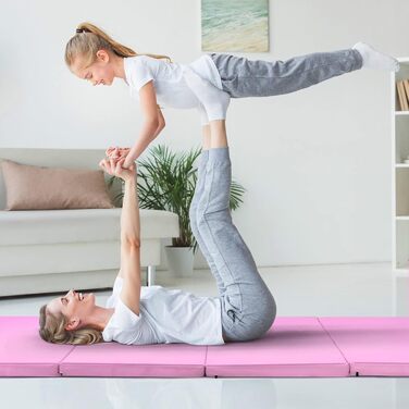 Мат гімнастичний COSTWAY 240x120x5 см, складаний, для йоги та фітнесу, рожевий, з липучкою та ручками
