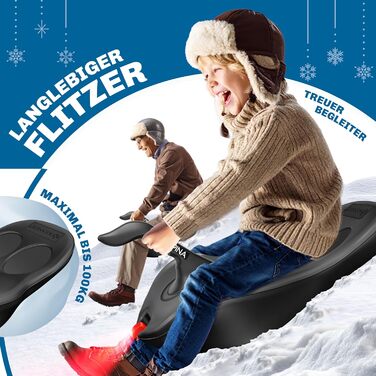 Кесер® Бобслей Bob Schneebob Alpina з LED-підсвіткою, тросом, для дітей та дорослих, пластиковий, чорний