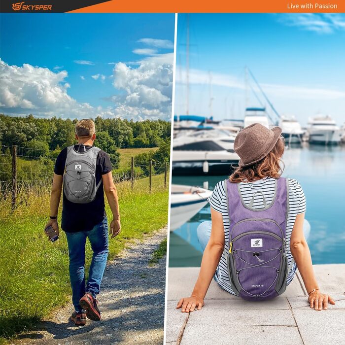 Рюкзак SKYSPER для чоловіків 20L, складаний, для туризму, компактний деньпак, для кемпінгу, походів, ліловий