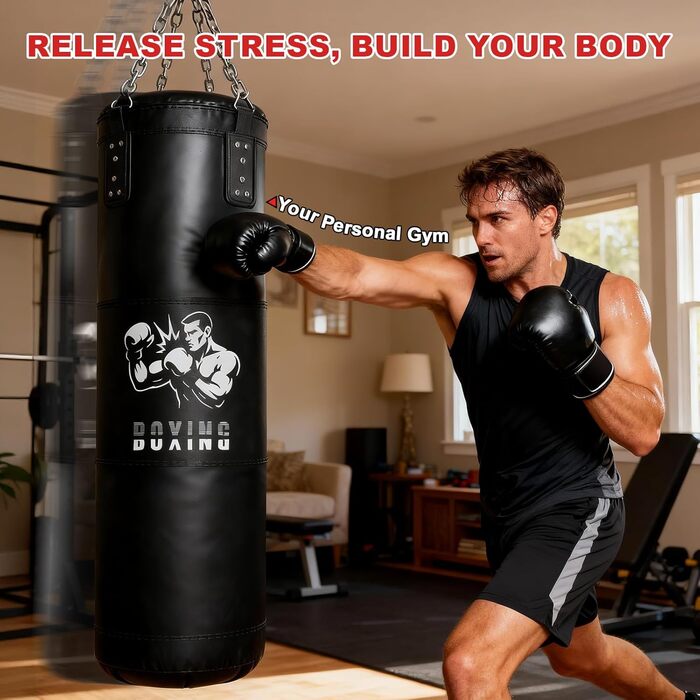 Боксерський мішок Qoosea для дорослих, 4 фути, 17oz, з рукавичками та підвісом, для кікбоксингу, карате, MMA, тренувань