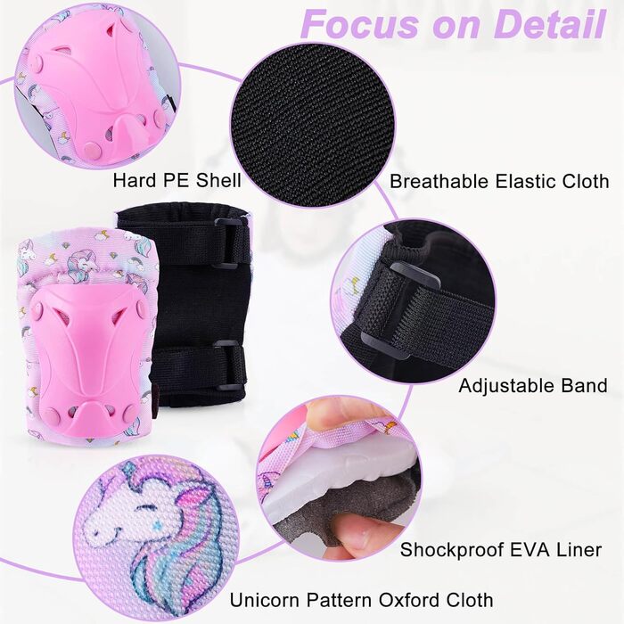 Дитячий шолом Unicorn Castle для дівчаток 3-8 років, комплект наколінників, рожевий