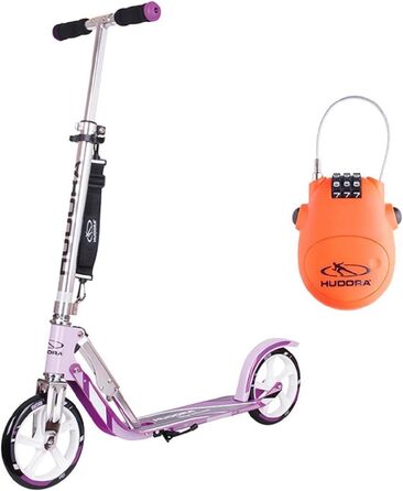 Самокат HUDORA BigWheel 205 для дітей і дорослих, складаний, регульована висота, з тросовим замком і ременем для перенесення, для міста, до 100 кг, від 6 років