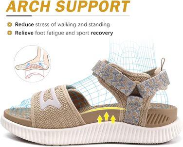 Жіночі трекінгові сандалії KuaiLu: зручні ортопедичні сандалії для піших прогулянок та спорту, літні сандалії з відкритим носком, регульовані на липучках, 41 EU, бежевий