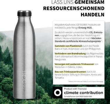 Термопляшка 750 мл Edelstahl з нержавіючої сталі 720°DGREE 'milkyBottle' - BPA Free, без витоку, для газованих напоїв, спорту, університету, школи, фітнесу, активного відпочинку та кемпінгу