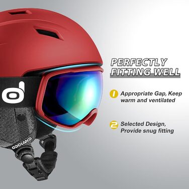 Шолом для лиж та сноуборду Odoland з маскою, червоний (52-55 см)