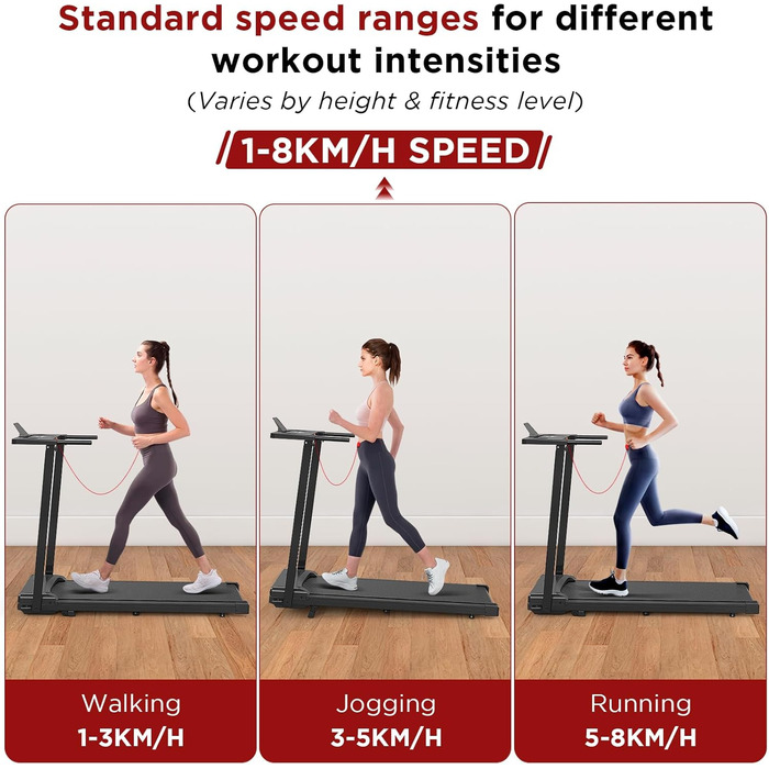Складане бігове полотно для дому з нахилом 5°, портативне, 8 км/год, 2.5 PS, з ручками, LED-дисплей, тримач для напоїв, 2 в 1