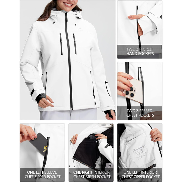 Жіноча куртка Pioneer Camp для сноуборду та гірськолижного спорту, водонепроникна, вітрозахисна, тепла, зимова, біла, розмір S