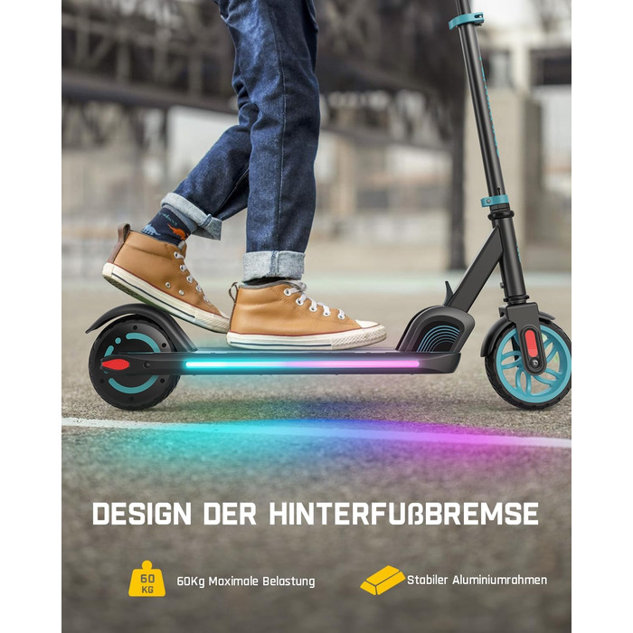Електросамокат FanttikRide C9 Apex для дітей від 8 років, Bluetooth-музика, різнокольорові підсвітки, 8/12,8/16 км/год, запас ходу 8 км, LED-дисплей, регулювання висоти, складаний, для хлопчиків і дівчаток, синій