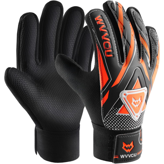 Воротарські рукавички WVVOU для дітей та підлітків, футбольні, з подвійним захистом, портативні, супер зчеплення (Помаранчевий, 4)