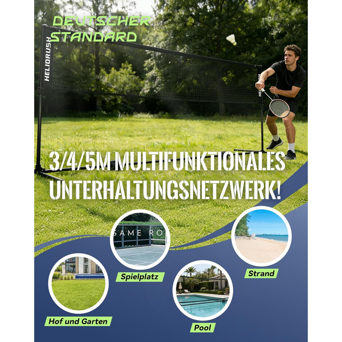 Мережа для бадмінтону та волейболу, регульована висота 3/4/5м, сталевий каркас, HDPE, для саду, пляжу, басейну, тенісу, дітей та дорослих, чорна (400 см)