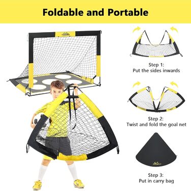 Ворота для футболу MoKo для саду, 150x120 см, сітка з мішенню, портативне обладнання для тренувань дітей, чорно-жовтий, 4*3 фути