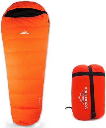 Сплячий мішок MOUNTREX® - ультралегкий, компактний (760г/1500г) - Outdoor, літній, 3-4 сезони (300г/м²) - мішковидний, для кемпінгу, подорожей, фестивалів - теплий, з'єднувальний (Orange, 3 сезони - 1500г (RV Links))
