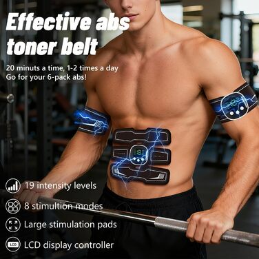EMS тренажер для пресу Pro, стимулятор м'язів живота, 8 режимів та 19 інтенсивностей для пресу, інтелектуальна фітнес-стимуляція, цільова стимуляція м'язів живота