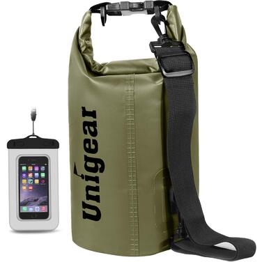 Водонепроникний мішок Unigear Dry Bag 2L/5L/10L/20L/30L/40L – рюкзак, сумка для каяку, риболовлі, кемпінгу, пляжу (армійний зелений)