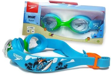 Дитячі плавальні окуляри Speedo Illusion для хлопчиків, 2-6 років, захист від запотівання, герметичні, блакитні/салатові/помаранчеві