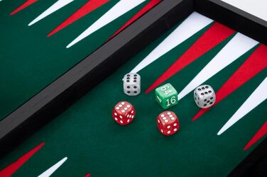 Набір для гри в шашки (бекґеммон) Engelhart Luxus – зелений/червоний/білий, 38 см, штучна шкіра