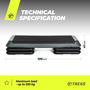 Аеробний степпер TREXO для кардіо та фітнесу, регульована висота 10/15/20 см, домашній тренажерний зал, до 250 кг, чорний/рожевий, 109x41 см, модель TRX-AS01, сірий