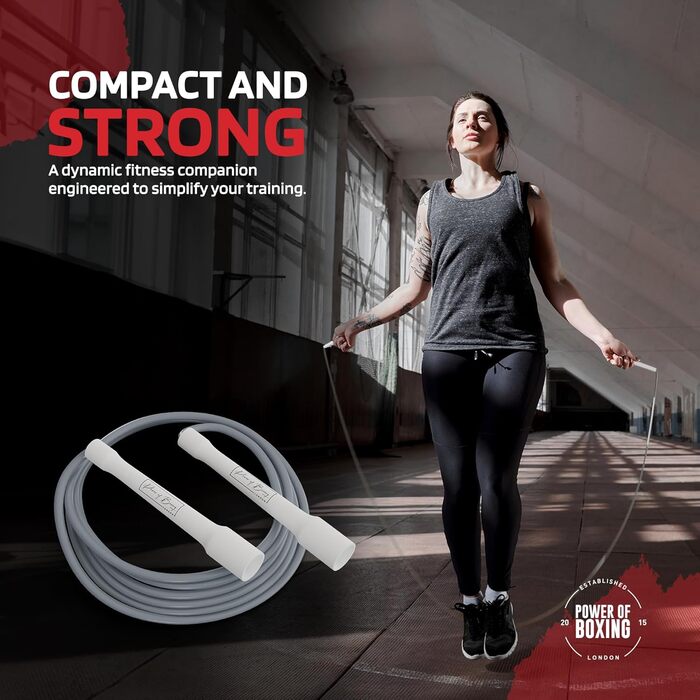 Скакалка POWER OF BOXING: для фітнесу, кардіо, спалювання жиру, боксу, MMA та кросфіту. Довговічний та легкий, сірий