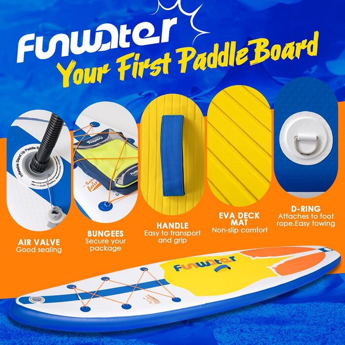 Надувне SUP-борд FunWater: комплект з аксесуарами (весло, насос, рюкзак, лінія, водонепроникний мішок)