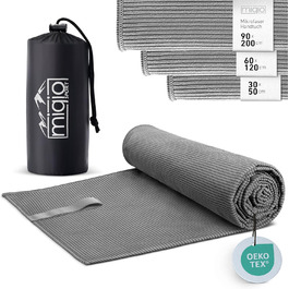 Рушник Miqio Sport з мікрофібри, структурований | Легкий та швидковисихаючий | Для подорожей, пляжу, душу, спорту та фітнесу | Темно-сірий, 90 x 200 см