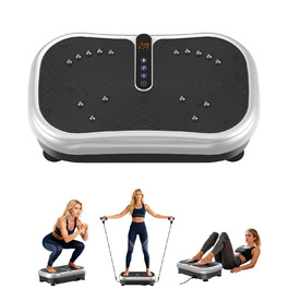 Вібраційна платформа 200W для фітнесу з пультом дистанційного керування, 120 рівнів, ультразвук та гумові ніжки – для домашніх тренувань, підтяжки м'язів та регенерації, ідеально для жінок та людей похилого віку, сріблястого кольору