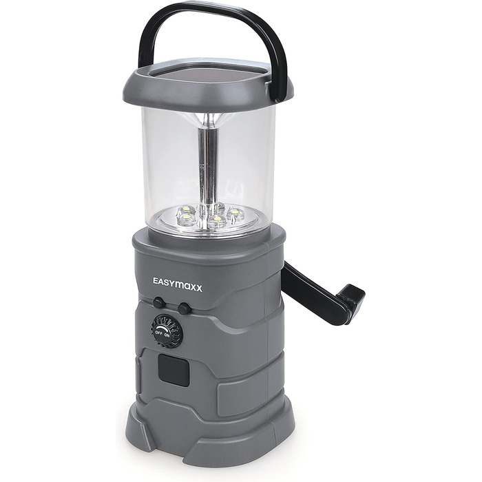 Сонячна лампа EASYmaxx з радіо | Радіо та ліхтар для надзвичайних ситуацій з ручним приводом | LED ліхтарик ідеально підходить для відпочинку на природі, кемпінгу та виживання | Повторно заряджається за допомогою сонячної енергії, ручного приводу та USB [