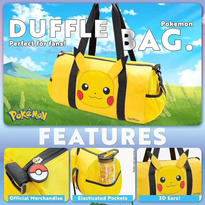 Дитяча спортивна сумка Pokemon Pikachu з 3D-вушками, дорожня сумка для хлопчиків і дівчаток, жовта, через плече, для басейну та спорту