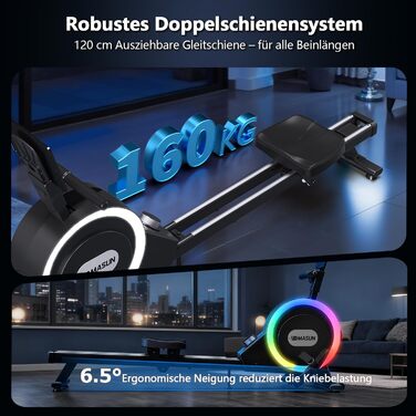 Гребний тренажер DMASUN для дому, [Нова модель 2026] з магнітною системою, покращені рейки подвійного ходу, тиха робота, 16/32 рівні опору, LCD-дисплей, до 160 кг, чорний