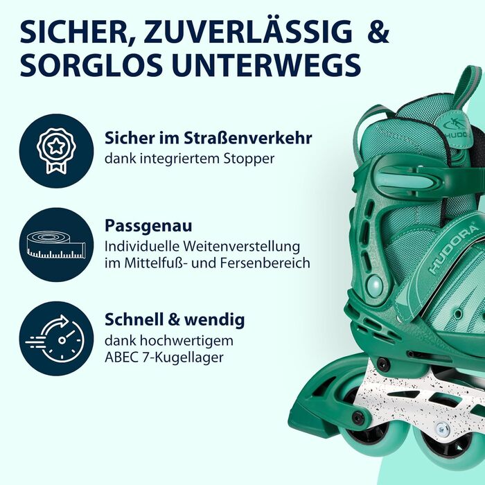 Інлайнери для дітей та підлітків Hudora Comfort - регульовані ролики 29-34 розміру, дихаючі, Aquatic